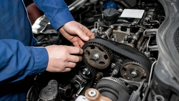 Moteur automobile en gros plan montrant les composants mécaniques internes